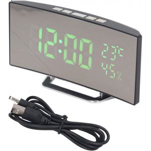 Horloge Num&eacute;rique LED, Grande Police 12H 24H Bureau R&eacute;veil &eacute;lectronique &eacute;conomie d'&eacute;nergie USB aliment&eacute; par Batterie 3 Niveaux de luminosit&eacute; R&eacute;tro&eacute;clairage pour Chambre (Lumi&egrave;re Verte) - Neuf