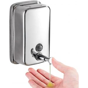 KAL-Distributeur De Savon Commercial Mural En Acier Inoxydable Avec Pompe Manuelle Anti-Rouille Et Anti-Fuite, Pour Salle De Bain, Restaurant, 500 Ml (Blanc Et Argent) - Neuf