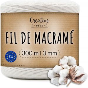 3mm X 300m Corde Macramé Fil De Coton Blanche|+/- 0.5mm D¿Épaisseur|Ficelle De 15 Plis|Cordelette Naturel|Cuisine,Jardin,Decoration,Jardinage,Emballage Cadeau,Bricolage - Neuf