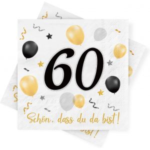 30 Pièces Serviettes Anniversaire 60 Ans,Serviettes Or Noir Decoration Anniversaire,Serviettes Cocktail en Papier 60 Avec Motif Ballon pour Fête Anniversaire Vacances Célébration,3 Plis 33x33cm - Neuf