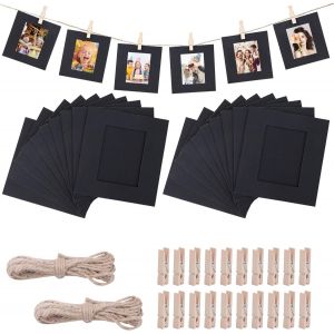Cadre Photo en Papier, 11.5 x 15.5CM DIY Cadre Photo Carton, 20 Pi&egrave;ces Marron Cadre en Carton pour Photo avec 20 Clips et Cordes, pour D&eacute;coration Murale - Neuf