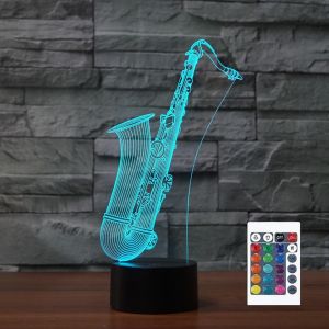 Veilleuse À Illusion 3d En Forme De Saxophone-Lampe De Bureau Tactile Avec Télécommande-16 Couleurs-Usb Optique-Veilleuse Led Pour Décoration De Chambre D'enfant.[N71] - Neuf