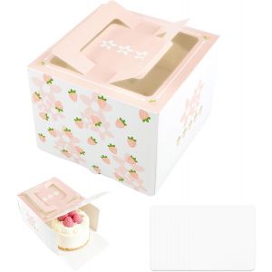 Kalanka-Boite Gateau Avec Fen&ecirc;tre, Boite A Gateau Carton Mini, Boite Transportgateau 13.5 * 13.5 * 10.2 Cm, 10 Pi&egrave;ces, Boitelayer Cake Avec Poign&eacute;es, Boitepatisserie Pour Patisserie Et Diy - Neuf