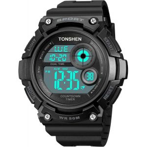 Eryi-Homme Électronique Sport Digitale Montre Outdoor Militaire Led Alarme Chronomètre Compte Rebours 50m Etanche Double Temps Plastique Montres Bracelet - Neuf