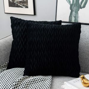 Eryi-Housses Coussin En Velours 50x50cm Pour Salon Canapélot De 2 Housses Coussin Carrés De Motif Uni Décoration Chambre, Noir - Neuf