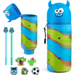 MAA-Trousse Ecole 2 en 1 en Silicone Souple, Trousse à Crayons en Silicone Souple avec 2 Stylos, Fermeture Eclair en Silicone Pochette de Stylo pour Fournitures Scolaires de Grande Capacité, Vert - Neuf