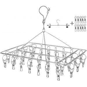 Séchoir à vêtements suspendu avec 36 pinces coupe-vent en acier inoxydable pour chaussettes / sous-vêtements / vêtements / serviettes,cintre de goutte à goutte - Neuf