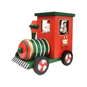 Bo&icirc;te &agrave; musique de locomotive en bois avec mini arbre de No&euml;l rotatif Train de dessin anim&eacute; mignon pour l'ornement de t&ecirc;te No&euml;l vacances d&eacute;coratives[jl]- - Neuf