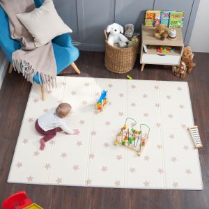 Tapis D'eveil De Jeu/De Sol Pour Enfant Bebe Xxl En Mousse Epais Pliable Reversible - Tapis D'éveil De Motricité Favorisant Le Développement Sensoriel Cadeau Bébé (120x90 Cm, Beige) - Neuf