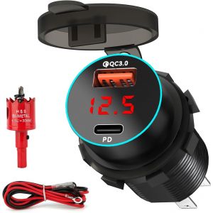 JGD-Prise USB 12V Prise USB C Voiture, PD20W QC18W Prise 12V Encastrable pour iPhone Android, Adapt&eacute; &agrave; la Voiture Bateau Marine - Neuf