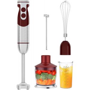 Mixeur plongeant 5 en 1 MegaWise Pro en titane renforc&eacute;, puissant 400 W avec lames 80% plus tranchantes, mixeur filaire 12 vitesses (rouge) - Neuf