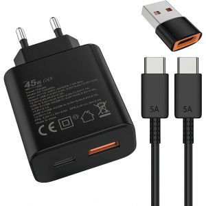 LORANKA-45W USB CChargeur 18W USB A Adaptateur,pour&iquest;Samsung Galaxy Ultra S25/S24/S23/S22/S21/S20/+/Note 20/10/9/8/A73/A53/S10/S9,iPhone17/16/15/Pro/Pro Max/Plus,iPad,Moto,Google,Chargeur rapide,et 2M - Neuf