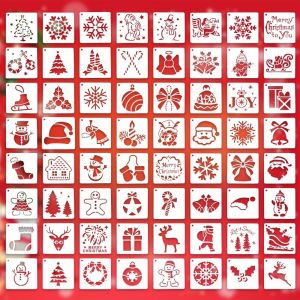 Jexnovashop-64 Pcs Petits Pochoirs De No&euml;l En Pet 7.5 * 7.5 Cm Pochoir Noel Plastique R&eacute;utilisable No&euml;l Mod&egrave;le Peinture No&euml;l Mod&egrave;le De Dessin Pour Peinture Aquarelle No&euml;l Pour Carte V?Ux, Coffret Cad - Neuf