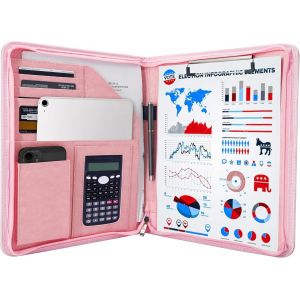 Porte Documents A4 Cuir Bloc Note Reunion Homme Femme Organisateur Dossier de Conférence Portfolio pour Réunion/Bureau/Carte Visite Professionnel Rose - Neuf