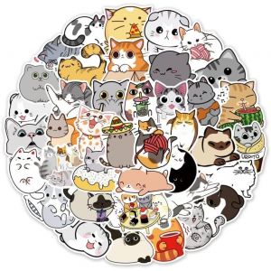Autocollants Chat Mignon 50 Pièces Autocollants Pour Ordinateur Portable Stickers Chats Kawaii En Vinyle Imperméable Pour Ordinateur Scrapbookingvalise Bagages Vélo Skateboard, Multicolore - Neuf