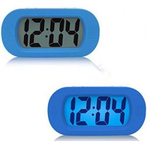 Réveil Led Avec Fonction Snooze, Réveil Led Avec Lampe, Silencieux, Numérique, Grand Écran Lcd, Fonction Snooze/Light, Piles Avec Étui En Silicone (Bleu) - Neuf