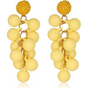 Kal-Boucles D'oreilles Pendantes Cluster De Perles Sphériques Acryliques Longues Boucles D'oreilles Pour Femmes Filles Macaron Jaune Ton D'or - Neuf