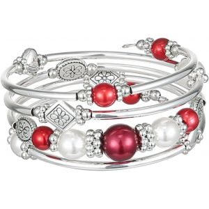Kal-Bracelet En Perles Argent Pour Femmes Bracelet Enveloppant En Pierre Multicouches Un Cadeau De Bijoux Fantaisie Pour Maman Le Jour De Thanksgiving -Boîte Cadeau - Neuf