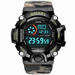 Montre-Bracelet Num&eacute;rique &Agrave; Led Camouflage Pour Homme, &Eacute;tanche Et Multifonctions - Neuf