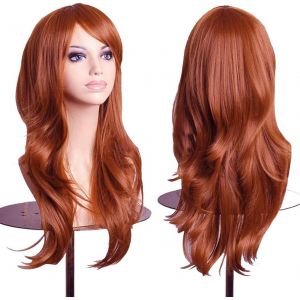 Kalanka-Colorful Panda 70 Cm - Perruque De Cosplay Longue Ondul&eacute;e Pour Femme - Cheveux Pleins Avec Frange - Perruque Synth&eacute;tique Longue Boucl&eacute;e Pour Fille - Costume D'halloween - Rouge Cuivr&eacute; - Neuf