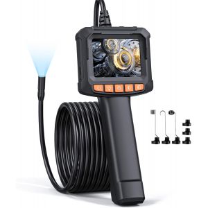 MEVRONISSHOP-QIMIC Cam&eacute;ra Endoscopique, 1080P HD Endoscope avec Zoom 2X, IP67 Camera Inspection Canalisation &agrave; &Eacute;tanche IPS de 2,4 Pouces, C&acirc;ble Semi-Rigide de 5M, 8 LED R&eacute;glables, Gadgets pour Hommes - Neuf
