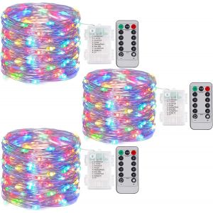 Kal-Guirlande Lumineuse A Pile, Lot De 3 10m/32ft 100led Micro Guirlande Lumineuse Avec Télécommande, Guirlande Lumineuse Intérieur À 8 Modes Avec Minuterie Pour Fête, Noël Décor - Multicolore - Neuf