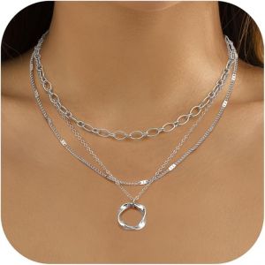 Kal-14k Plaqué Or/Argent Femmes Collier Délicat Cz Empilable Y Collier Mignon Perle Papier Clip Chaîne Pendentif Collier Set - Neuf