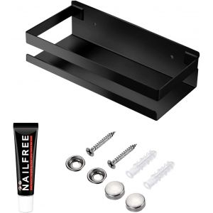 Cauc-&Eacute;tag&egrave;re Flottante Murale Rectangulaire En M&eacute;tal Antirouille Pour Chambre &Agrave; Coucher, Salle De Bain, Salon, Cuisine Et Buanderie, &Eacute;tag&egrave;re Flottante Sans Clous (20 Cm, Noir) - Neuf