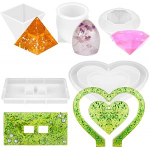 5 Pi&egrave;ces Moules Resine Epoxy, Pyramide Triangulaire, Ellipse, Diamant, C?ur, Base En Forme De C?ur, Pour Moule En R&eacute;sine Diy, D&eacute;coration D'int&eacute;rieur - Neuf