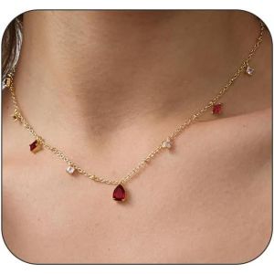 Kal-Collier Ras Du Cou En Or 14 Carats Pour Femme - Plaqué Or 14 Carats - Collier Ras Du Cou En Forme De Larme - Rouge Émeraude, Vert, Bleu, Noir - Collier Pour Demoiselles D'honneur, Bal De Fin - Neuf
