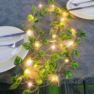 KAL-Artificielles Feuilles De Pastèque Led Guirlande Lumineuse À Piles Fil De Cuivre Fée Rotin Guirlande Suspension Lumière Pour Maison Mariage Noël Jardin Bureau Décor (Feuilles De Pastèque, 2M/20Le - Neuf