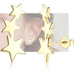 Kal-Boucles D'oreilles Étoile En Argent Sterling 925 Pour Femme Fille Hypoallergéniques Boucles D'oreilles Étoile Petits Clous D'oreilles Cadeaux De Bijoux Argent/Or/Or Rose - Neuf
