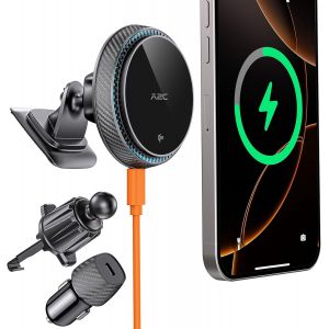 Fghbb-Support Telephone Voiture Induction, 15w Qi2 Chargeur Sans Fil Magnétique 2-En-1 Support Téléphone Voiture Pour Iphone Samsung, Chargeur Mag-Safe Voiture Tableau De Bord & Aération - Neuf