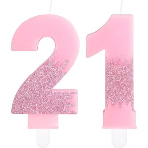 Bougies Roses Pour 21e Anniversaire,Num&eacute;ro 21-Bougies Roses La Reine Des Neiges-D&eacute;coration De G&acirc;teau Rose &Agrave; Paillettes Pour Filles Et Gar&ccedil;ons-Fournitures De F&ecirc;te D'anniversaire De Mariage - Neuf