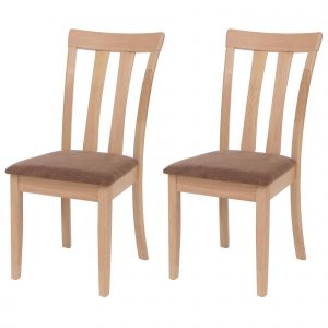 Lot de 2 chaises de salle &agrave; manger HWC-G46, chaise de cuisine, tissu/textile, bois massifstructure couleur naturelle, marron - Neuf