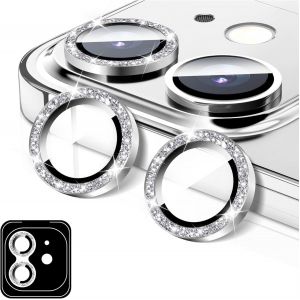Protecteur D'objectif D'appareil Photo Pour Iphone 14/Iphone 14 Plus, Coque D'appareil Photo En Verre Trempé 9h Pailleté, Anneaux Métalliques Individuels À Alignement Automatique - Neuf
