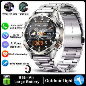 Pour Huawei Montre Intelligente Militaire Robuste Hommes Amoled Hd Écran 515 Mah Batterie Étanche Montre De Natation Bt Appel Sport Smartwatch.Silver Steel Belt. - Neuf
