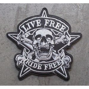 Patch-Live-Free-Ride-Free-Biker-Crane-Pirate-Etoile-Ecusson-Thermocollant-Motard - Neuf