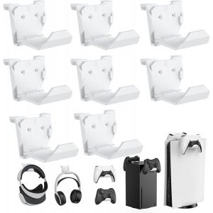 Lot de 8 supports muraux pour manette PS5, Xbox, Switch, support mural pour manette et casque, installation adh&eacute;sive/vis (blanc) - Neuf