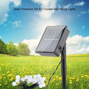 Hjlian Guirlande Lumineuse Solaire A 20 Led Avec Boules De Cristal, Ideale Pour La Decoration De La Maison, Du Jardin Ou Des Fetes (Blanche) - Neuf