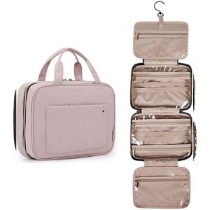 Trousse de toilette portable suspendue avec crochet - Organisateur de voyage rose - Neuf