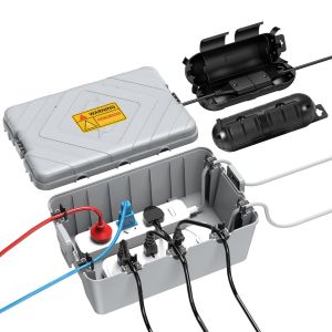 Bo&icirc;ter &Eacute;lectrique Ext&eacute;rieure Grande avec 2 Petites Couvertures de S&eacute;curit&eacute; pour Prises, IP54 Anti-Pluie pour C&acirc;bles, Bo&icirc;tier &Eacute;tanche pour Multiprise, Prise et Lumi&egrave;res de No&euml;l, Gris - Neuf