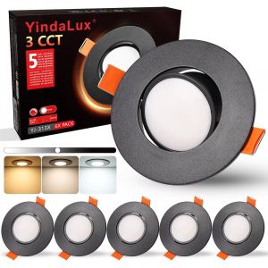 YindaLux Spot LED Encastrable, 5W 550LM Plafonnier Spot 3000K Blanc chaud 4000K Blanc neutre 6000K Blanc froid Dimmable IP44 Étanche Spot Salle de bain, Trou ¿68-80mm, AC 220-240V, Lot de 6, Blanc - Neuf
