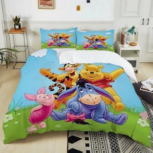 Housse De Couette Winnie L'ourson, Motif Dessin Anime, Parure De Lit Winnie L'ourson, Impression 3d, Pour Enfants, Garcon S Et Filles, 2 Ou 3 Pieces - Neuf