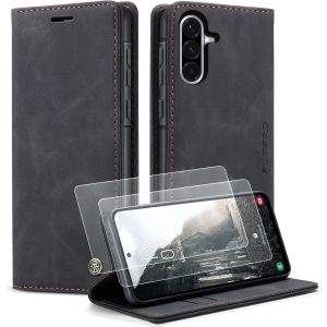 KAL-Coque Pour Samsung Galaxy A36 5G Etui Housse Premium En Cuir Protection Pochette Portefeuille Rabat Clapet Cover Porte Carte Magn&eacute;tique Flip Case Pour Samsung A36-2 Verre Tremp&eacute; (Noir) - Neuf