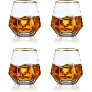 4 Verres &Agrave; Whisky G&eacute;om&eacute;triques Inclin&eacute;s &iquest; Style Diamant - Neuf