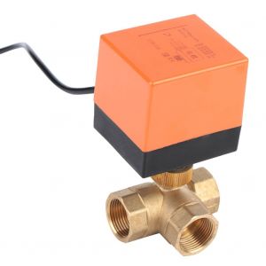 Vanne a boisseau spherique motorisee 3 voies en laiton DN20 3/4"", type T, vanne electrique (CA 110 V) - Neuf