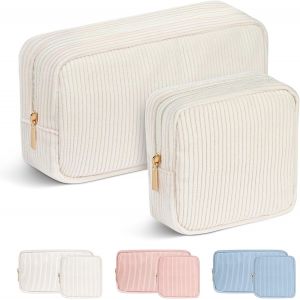 KALANKA-Trousses de Maquillage, 2PCS Trousse Maquillage en Velours Côtelé, Trousse de Toilette Femme, Trousse Cosmétique de Voyage, Petite Trousse de Maquillage pour Femme, Homme, Fille, Garcon - Neuf