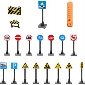 lbgwp60-Jeu De Panneaux De Signalisation De Routière Blocs De Construction En Plastique Road Sign Set Jouets De Feux De Circulation Pour Enfants À Partir De 2 Ans L'Éducation Préscolaire - 18 Pcs - Neuf