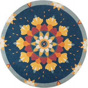 Sjzg-Grand Tapis Rond De 120 Cm - Tapis Doux Et Mignon Pour Chambre &Agrave; Coucher, Motif Floral, Antid&eacute;rapant, Lavable, Pour Salle D'&eacute;tude, 406-03120 - Neuf